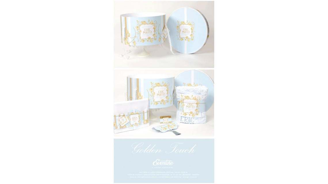Trusou botez albastru brodat pentru baieti cu trandafiri aurii, Golden Rose 5